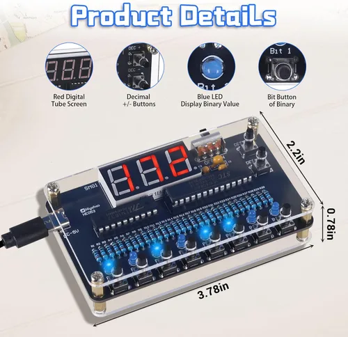 Vista 5 de Kit de proyecto de soldadura de bricolaje, kit de práctica de soldadura de conversión binaria a decimal con luz LED y pantalla digital, kits
