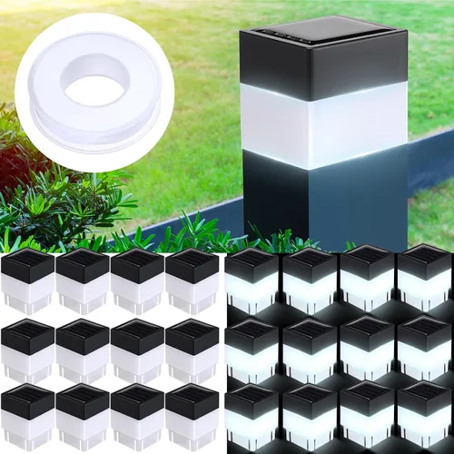 Vista 12 de Tujoe Luces solares para poste de valla de 2 x 2 pulgadas (2.0 in x 2.0 in) (blanco, paquete de 6)