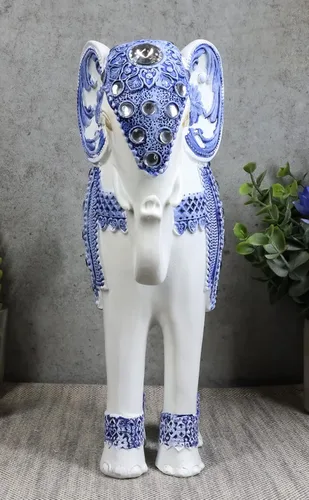 Vista 6 de Ebros Feng Shui Ming Style - Figura decorativa azul y blanca con cristales, estatua de elefante en reposo de 9.25 pulgadas de alto, Vastu 3D