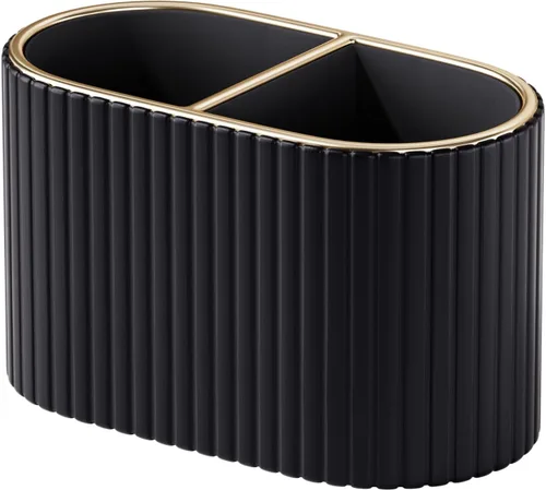 Vista 9 de KINGFOM Organizador de brochas de maquillaje con divisor, soporte de piel sintética para encimera de baño y tocador, organizador de almacenamiento