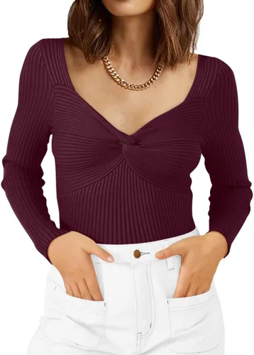Vista 7 de LILLUSORY Ropa de otoño con nudo torcido 2025 para mujer, trajes de moda con parte superior acanalada de manga larga