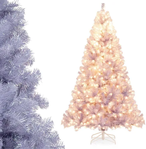 Vista 14 de COSTWAY Árbol de Navidad flocado de nieve de 6 pies, pino artificial con bisagras Blanco
