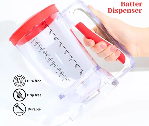 Vista 3 de Vertedor de panqueques y dispensador de masa para cupcakes sin desorden Capacidad de 4 tazas Control de vertido de precisión y mango fácil