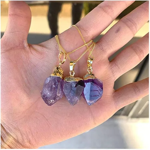 Vista 6 de Collar de plata de ley auténtica con piedras preciosas de amatista y citrino de 18.0in con cristales curativos y piedras de chakra para mujeres