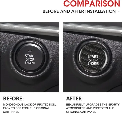 Vista 3 de Etiqueta engomada del interruptor de arranque de encendido negro para Mazda 3 Axela CX-30 EV Start Stop Motor Botón Cubierta de carbono genuino