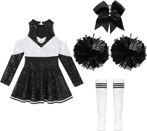 Vista 4 de FEESHOW Vestido brillante de manga larga para niñas de animadora de secundaria, disfraz de fiesta de carnaval de Halloween