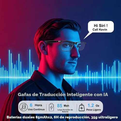 Vista 4 de Ai Gafas Inteligentes Bluetooth 5.4 con Traducción para Hombres y Mujeres 160+ Idiomas Lente que Cambia de Color Asistente Chat GPT Aplicación