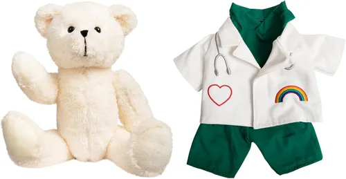 Vista 6 de HollyHOME Oso de Peluche Doctor Oso de Peluche en Batas y Bata Blanca Regalos para Médicos Estudiantes y Niños 16 Pulgadas, Crema