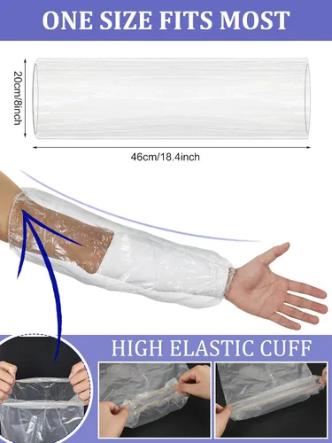 Vista 3 de Sosation 50 fundas impermeables para brazo para ducha, baño, protector de manga de brazo, fundas protectoras de vendaje largo para adultos, fundas