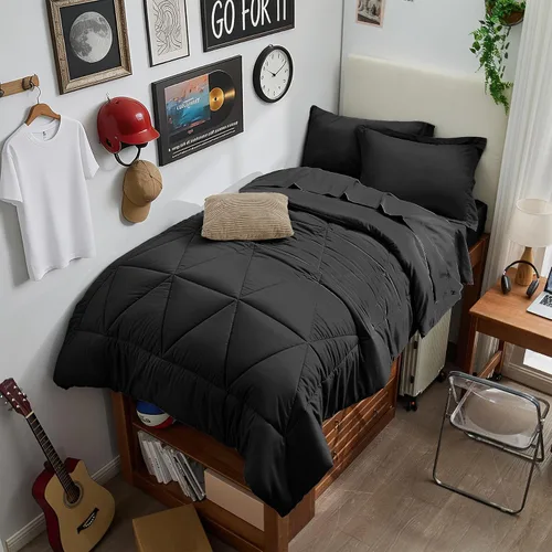 Vista 24 de BEDELITE Juego de ropa de cama con edredón tamaño individual de 5 piezas, reversible, en una bolsa - Juego de cama de lujo suave de microfibra