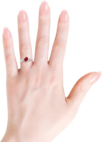 Vista 4 de Angara Natural Ruby and Diamond Split Shank Ring for Women for Wedding, Anniversary, Engagement in 925 Silver 14K Solid GoldPlatinum 950 - July