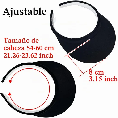 Vista 6 de Sombreros con visera para el sol, para mujer, ala ancha, ajustable, con Negro
