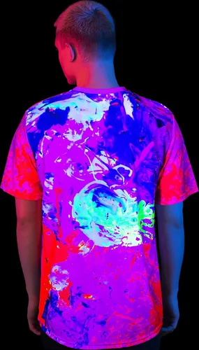 Vista 4 de aofmoka - Camiseta ultravioleta hecha a mano, reactiva a luz negra, con impresión decorativa