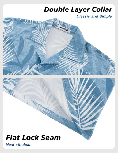 Vista 6 de BOJIN Camisas hawaianas de manga corta con botones para hombre, camisas casuales de verano, estampado floral tropical, camisas de playa Aloha
