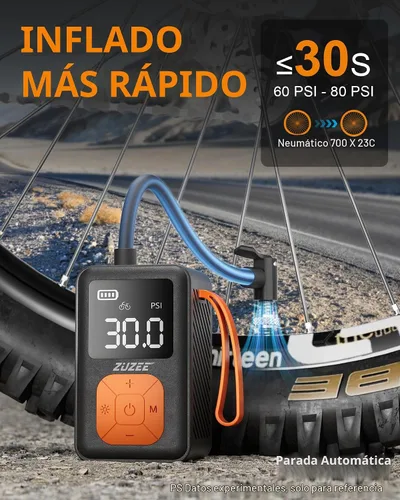 Vista 3 de ZUZEE Mini Bomba de Bicicleta, Bomba de Neumáticos de Bicicleta Portátil de 150 PSI con Medidor, 3 Veces Más Rápida y Parada Automática y Motor Sin
