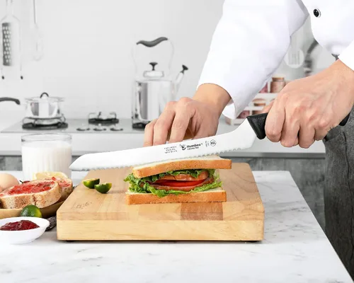 Vista 5 de Cuisine Pro - Cuchillo de pan dentado de 10 pulgadas, acero inoxidable de alta calidad, con borde ondulado, cuchillo afilado para pan, apto