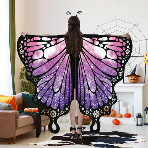 Vista 6 de Alas de mariposa para mujeres y niñas, disfraces de Halloween para mujeres, disfraz de hada para adultos, chal, fiesta, cosplay