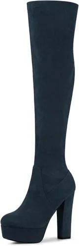 Vista 7 de Perphy Botas altas de tacón grueso sobre la rodilla para mujer Beige
