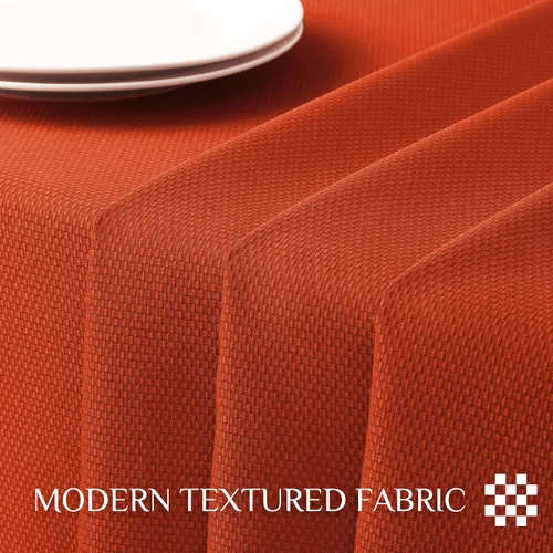 Vista 5 de Softalker - Mantel rectangular tejido con textura, jacquard de otoño color naranja quemado, impermeable, fácil de limpiar, resistente a las manchas