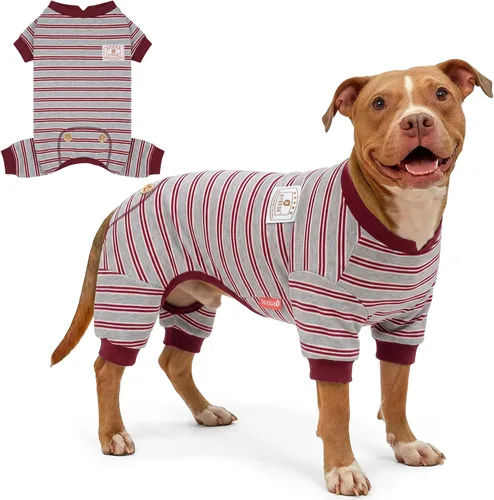 Vista 26 de KYEESE Pijama a rayas para perros pequeños, mameluco elástico para uso 01# Rayas verdes