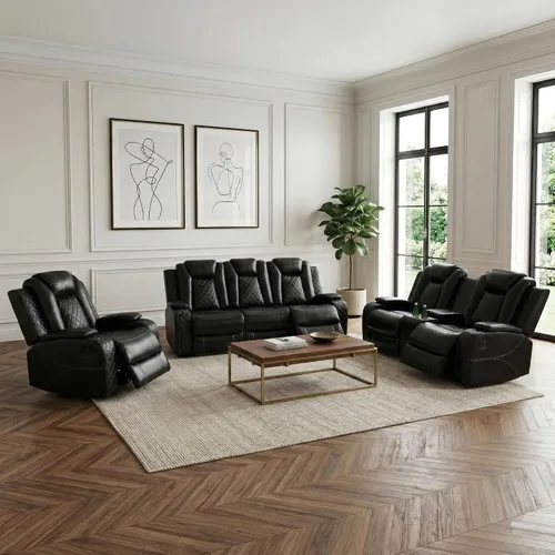 Vista 13 de Sillón reclinable eléctrico para sala de estar, silla reclinable de cuero con LED/almacenamiento, muebles reclinables de 1 plaza, sofá de cuero Negro
