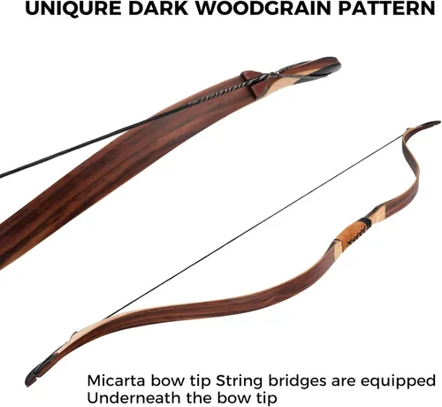 Vista 3 de Deerseeker Outdoor Arco largo tradicional de 52 pulgadas, hecho a mano, arcos recurvos ambidiestros, juego de arco de caballo tártaro para adultos