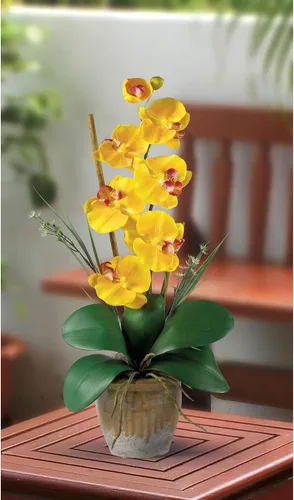 Vista 2 de Nearly Natural 1016-GY Phalaenopsis - Arreglo floral de orquídea de seda, amarillo, 9x6x21