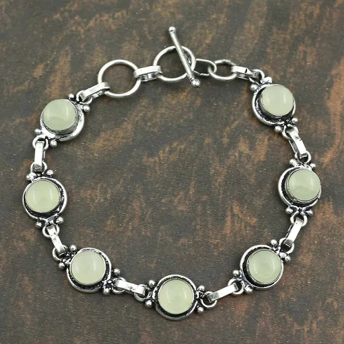 Vista 89 de Round Shape Natural & Synthetic Gemstones Silver Plated Bracelets for Women - Vintage Bohemian Style Handmade Birthstone Adjustable Link Bracelet