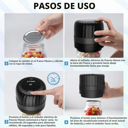 Vista 4 de Kit de sellado al vacío eléctrico de tarros Mason para tarros Mason de boca ancha y boca regular, máquina selladora al vacío para conservar