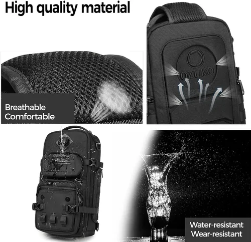 Vista 6 de OZUKO - Bolso bandolera para hombre, mochila cruzada Negro