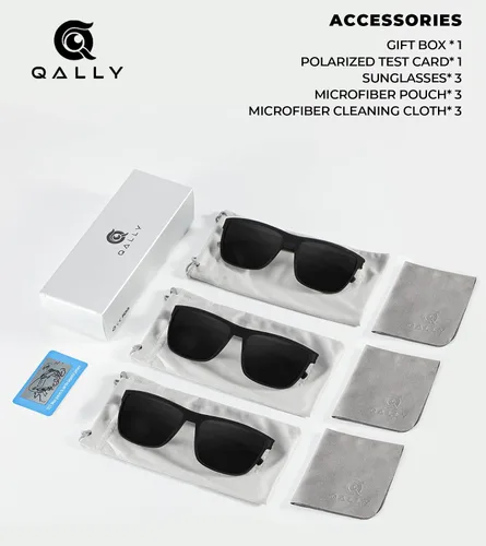Vista 7 de QALLY 3 Pack Retro Square Polarized Sunglasses for Men UV Protection Rectangular Outdoors Sunglasses with Trendy Frame