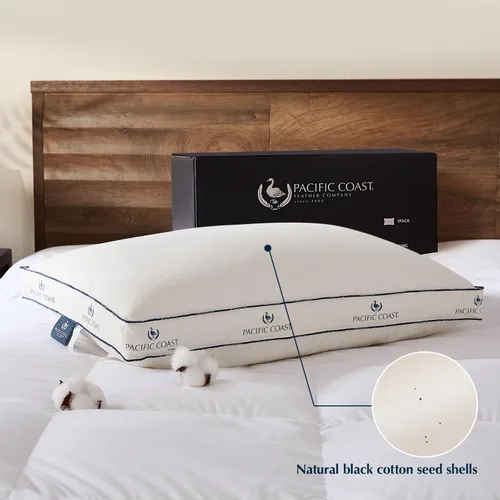 Vista 2 de Pacific Coast - Almohadas de cama firmes de ganso de tamaño estándar, funda 100% de algodón orgánico, diseño con refuerzo para dormir, almohadas
