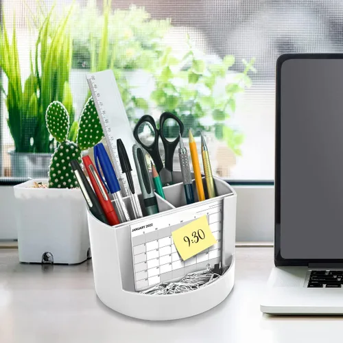 Vista 5 de Acrimet Organizador de escritorio compacto, 4 ranuras espaciosas, soporte redondo para lápices y accesorios con ranura para fotos, ideal