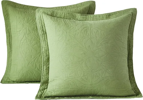 Vista 46 de WINLIFE Funda de almohada acolchada 100% algodón con estampado floral tamaño estándar (azul bebé)