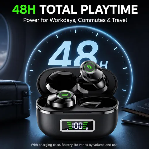 Vista 4 de Auriculares inalámbricos, Bluetooth 5.4, tiempo de reproducción de 48 horas