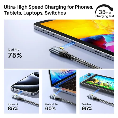 Vista 4 de ZeroneTeck Cable USB C de 6 pulgadas 0.5 pies, Transferencia de Datos de Alta Velocidad 20Gbps Corto, Cable USB C 3.2 Gen 2×2 100W PD de Carga