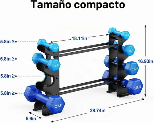 Vista 4 de Dumbbell Rack Stand for Home Gym: Rack Only Holder for Dumbbells, Free Weights, 400LB Capacity Heavy-Duty Compact Storage Organizer