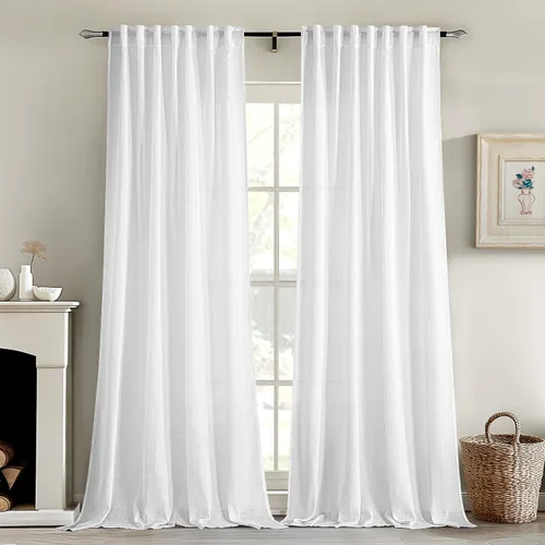 Vista 9 de MIULEE - Cortinas semitraslúcidas suaves y gruesas con textura de lino para cocina y ventana de baño, con trabilla trasera y bolsillo para Blanco