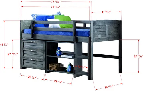 Vista 3 de Donco Kids Cama tipo loft modular con paneles de listones en acabado gris antiguo - Conjunto combinado C