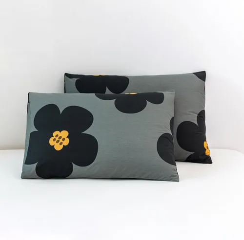 Vista 6 de YuHeGuoJi Juego de 2 fundas de almohada florales negras, tamaño Queen, 100% algodón, diseño de flores grises, cierre de sobre, fundas de almohada