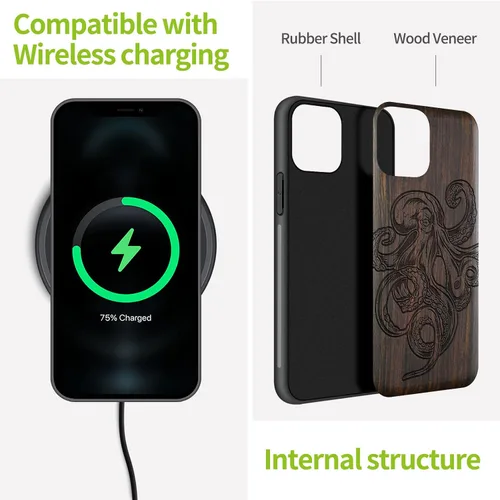 Vista 5 de Carveit Funda de madera para iPhone 11 [madera natural y TPU suave negro] a prueba de golpes, protector de madera único para teléfono compatible