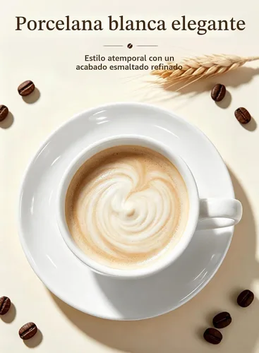 Vista 8 de Juego de tazas de café de porcelana con platillo, taza y platillo de Blanco