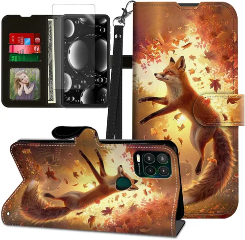 Vista 16 de Funda para Motorola Edge 2022 con protector de pantalla, soporte y tarjetero y correa para la muñeca, funda magnética para Moto Edge 2022 5G UW Lobo