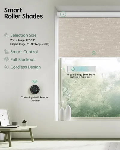 Vista 2 de Yoolax Persianas motorizadas con control remoto, persianas inteligentes opacas para ventanas interiores, cortinas automáticas compatibles con Alexa
