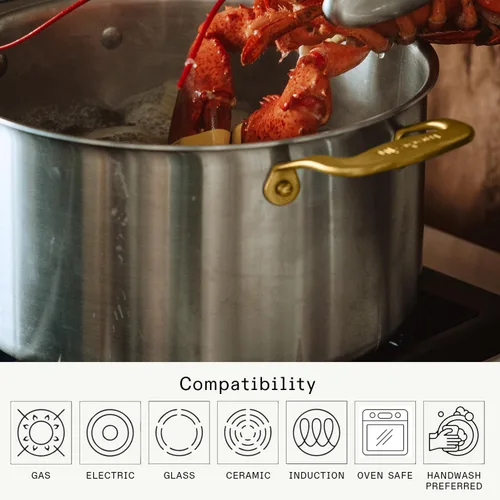 Vista 4 de Made In Cookware - 8 Quart Stainless Steel Stock Pot With Lid (Antique Brass Handle) - 5 Ply Stainless Clad - Professional Cookware - Crafted in