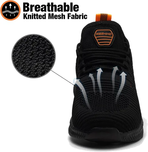 Vista 6 de Kezhiho Zapatos de trabajo con punta de acero para hombre, ligeros, cómodos, antideslizantes, a prueba de pinchazos, zapatos de seguridad
