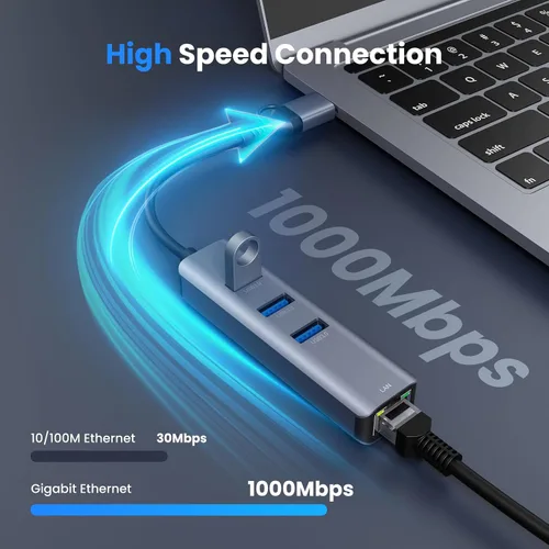 Vista 3 de Adaptador USB a Ethernet, ABLEWE USB 3.0/USB C a RJ45 red Internet 2.5Gbps, compatible con MacBook/Pro/Air, iPhone 15/16 Pro/Max, iPad Pro, Surface