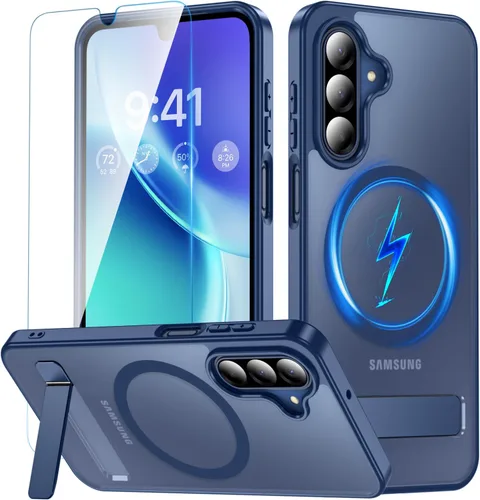 Vista 14 de OWKEY Funda magnética para Samsung Galaxy A15 5G con protector de pantalla y soporte, funda magnética para protección de grado militar Magsafe a