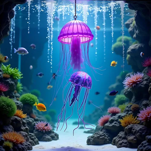 Vista 5 de Medusa artificial púrpura brillante adecuada para pecera, decoración de acuario, adornos populares, decoración de acuario, adornos temáticos