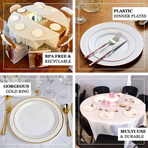 Vista 3 de Efavormart - Paquete de 50 platos redondos de postre de plástico Très Chic de 6 pulgadas con borde dorado